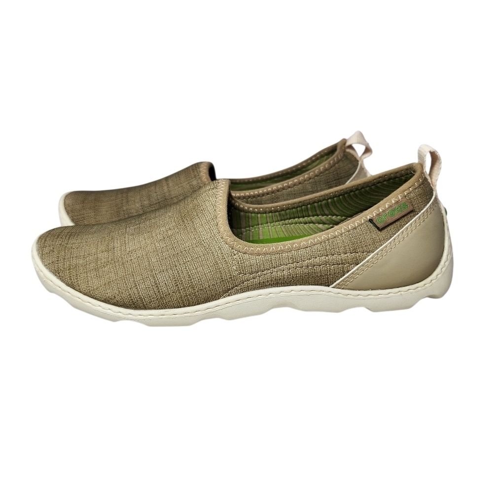 Crocs Duet Busy Day Natural Sport Fabric Skimmers Flats Women's Size 6 NWOT